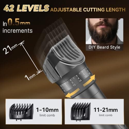 Beard Trimmer for Men - 42 Adjustable Length Settings Hair Clippers, Professional Body Hair Trimmer for Men Precision Facial Hair Trimming IPX6 Waterproof Nose Trimmers LED Display Mustache Trimmers - Thumbnail 2