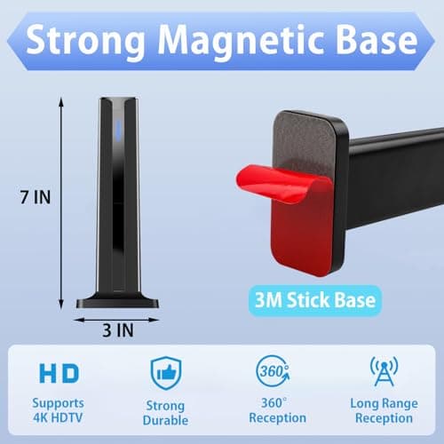 Digital TV Antenna for Smart TV Indoor,2026 TV Antenna with 3M Stick Base, 360°&Long Range Reception HDTV Antenna for Local Channels, Easy Installation Antennas for TVs Without Cable (7.0 in) - Thumbnail 3