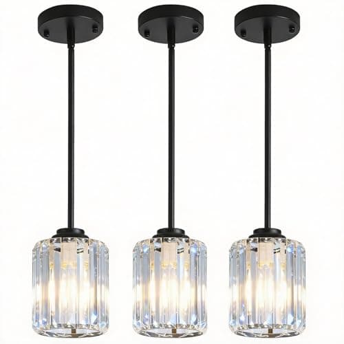 PUAMUBUA 3 Pack Black Pendant Lights Kitchen Island, Adjustable Height Farmhouse Mini Crystal Chandelier, Ceiling Hanging Light Fixtures, Lamparas Colgantes for Kitchen Hallway Dining Room Bedroom - Image 1