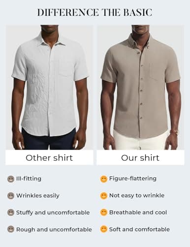 PJ PAUL JONES Mens Dress Shirts Short Sleeve Button Down Men Cotton Linen Summer Beach Collar Shirt with Pocket for Formal Work Navy Blue - Thumbnail 5