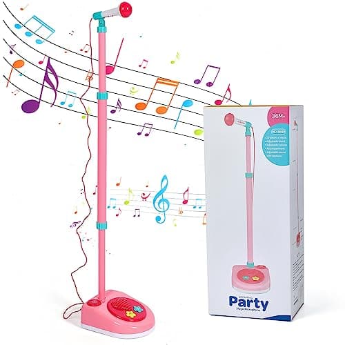 Litaonner Kids Adjustable Standing Microphone Karaoke Machine with Stand for Singing, Toddler Musical Toy Birthday Present, 36M+ - Image 1