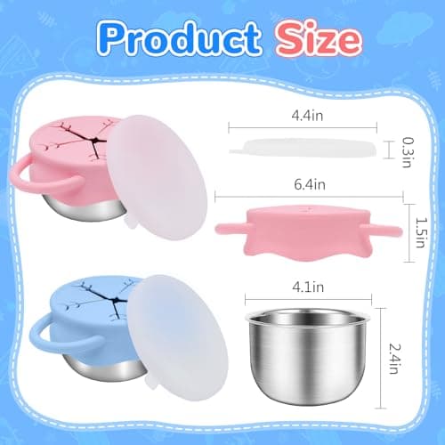 2 Pack Toddler Snack Containers –13.5oz Food Grade Stainless Steel Snack Cups for Toddlers Spill Proof with Snowflake Silicone Lids & Handles, Baby Snack Containers, Dishwasher Safe Toddler Snack Cups - Thumbnail 5