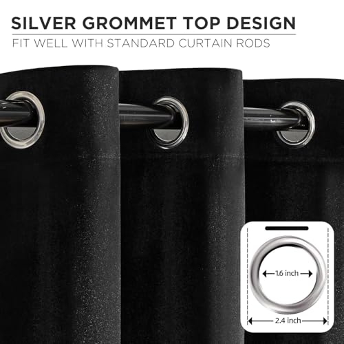 Joydeco Black Velvet Curtains 84 Inches Long, Blackout Grommet Luxury Curtain 2 Panels, Insulated Thermal Privacy Room Darkening Velvet Drapes for Bedroom Living Room (52Wx84L) - Thumbnail 2