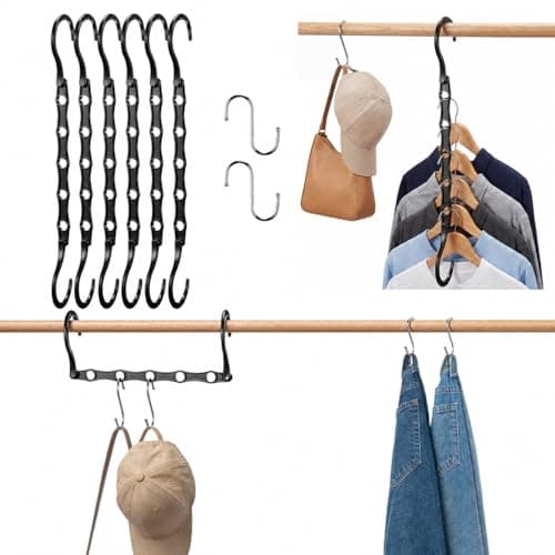6 Pack Black Space Saving Hangers for Closet Organizers and Storage, 9.4 inch with 5 Enclosed Anti-Slip Hole, Clothing Hangers for Small Apartment & Small Closets and Dorm Room Essentials - Image 1