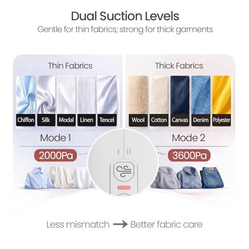 3DOEX Vacuum Steamer for Clothes, 2000Pa&3600Pa Suction Handheld Clothes Steamer,2 in 1 Portable Travel Steamer for Clothes,Garment Steamer With 122ml Water Tank (for 110-120V) (Pearl White) - Thumbnail 5