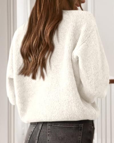 KIRUNDO Cardigan Sweaters for Women Fall 2026 Crewneck Button Up Sweater Tops Casual Loose Open Front Knit Outerwear Coats(White, XX-Large) - Thumbnail 2