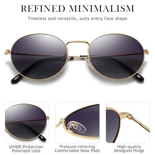 SUNGAIT Vintage Oval Sunglasses for Women - Elegant Metal Frame with Glittering Finish (Gold Frame/Grey Gradient Lens) - Thumbnail 4