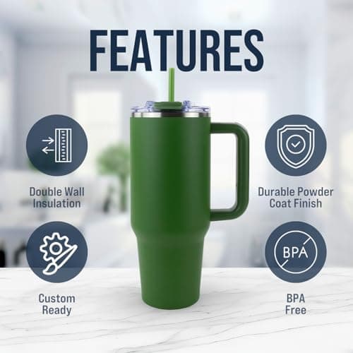 Hogg Big Swig 40 oz Tumbler with Handle and Straw - Hunter Green, 40oz Insulated Stainless Steel, Water Tumbler with Straw, Water Cup with Handle, Versatile Leak Proof Lid - Thumbnail 6