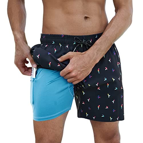 Arcweg Mens Swimming Trunks 2 in 1 with Boxer Liner 5.5" Quick Dry Swimwear Bathing Suit Swim Shorts with Zipper Pockets S(US) - Image 1