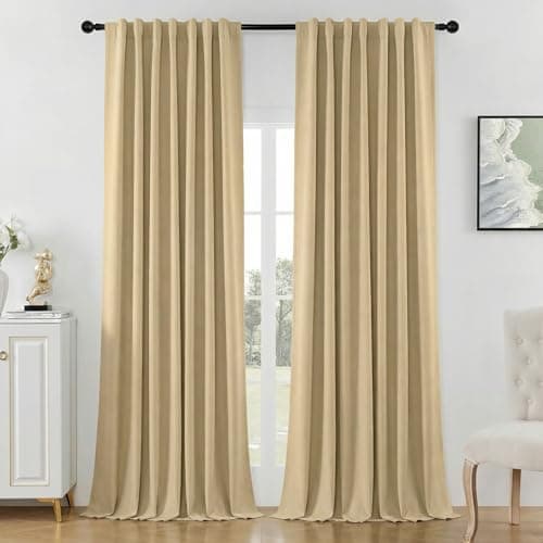 Joydeco Beige Blackout Curtains 84 Inches Long - Blackout Curtains 2 Panel Set, Rod Pocket & Back Tabs Thermal Insulated Window Drapes for Bedroom Living Room (Beige,52" Wx84 L) - Image 1