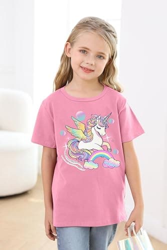 Funnycokid Little Girls Shirt Size 6 7 Kids Pink Tees Unicorns Bubbles Animal T-Shirt Graphic Short Sleeve Clothes Tops - Thumbnail 6