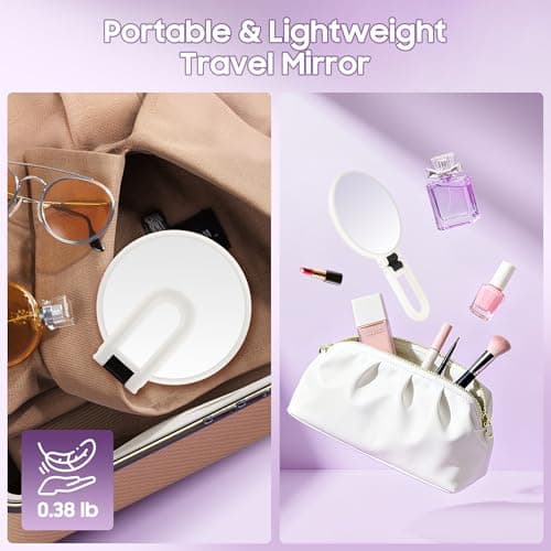 B Beauty Planet 40X Magnifying Mirror, Hand Mirror with Handle, Double Sided Hand Mirror with 40X/1X Magnification, Travel Essential Portable Foldable Makeup Mirror for Precision Makeup White - Thumbnail 4