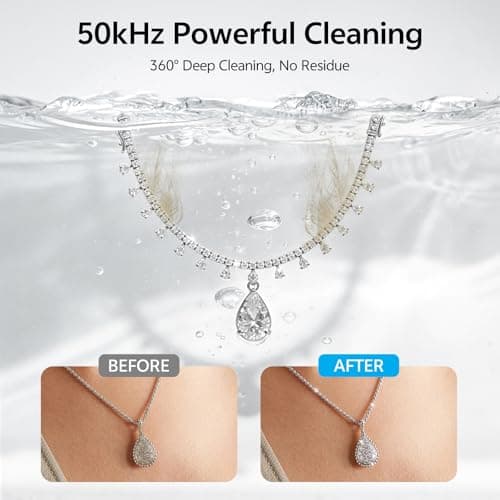 Ultrasonic Jewelry Cleaner, 50kHz Ultrasonic Cleaner Machine for Jewelry, Eyeglasses, Rings, Watch Straps, Toothbrush Heads, Dentures, Retainers, 5 Timers Cleaning Mode, 420ml 304 Stainless Steel Tank - Thumbnail 2