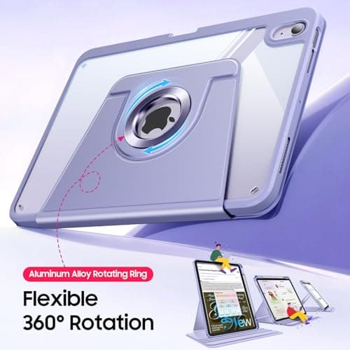 Fintie 360 Degree Rotating Case for iPad Air 11-inch M4/M3/M2 (2026/2025/2024), iPad Air 5th/4th Generation (2022/2020) 10.9 Inch - Swiveling Stand Clear Back Cover with Pencil Holder, Purple - Thumbnail 3