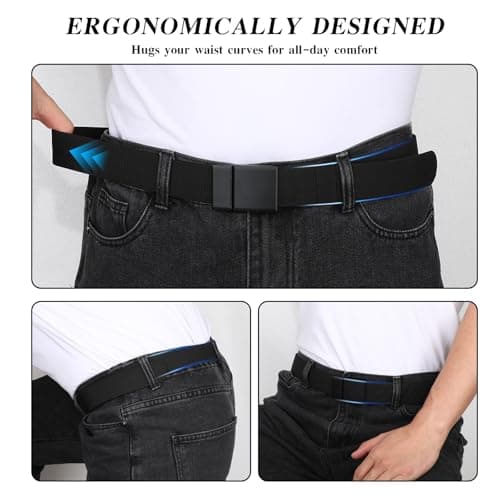 SANSTHS Mens Belt 1.5", Casual Web Golf Ratchet Belts for Men, Stretch Nylon Work Belts with Flip Top Buckle, Black - Thumbnail 3
