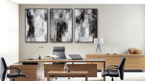 Large Framed Abstract Wall Art - Rustic Grayscale Painting Prints 24"x36" Set of 3, Minimalist Brushstroke Artwork Modern Industrial Canvas Pictures for Living Room Bedroom Office Decor - Thumbnail 4