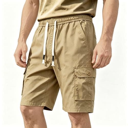 Msmsse Men's Hiking Cotton Cargo Shorts Summer Workout Casual Shorts with Multi Pockets Khaki US 38 - Thumbnail 2