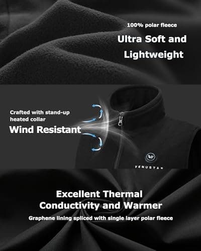 Venustas Men's Heated Vest, 20 Hours Warmth, Lightweight Insulated Electric Fleece Vest with Battery (20H, Black, 2X-Large) - Thumbnail 4