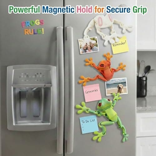 7 Pcs 3D Printed Animals Frog Fridge Magnets, Funny Refrigerator Magnets with Movable Joint and Pose Different Positions for Home Office Decoration, Frog Gifts IdeaI for Women Mom Men - Thumbnail 3