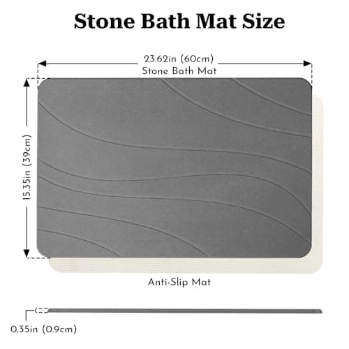 Robinuspc Stone Bath Mat, Quick Drying Bath Mat for Bathroom, Diatomaceous Earth Mat, Quick Dry Shower Mat, Fast Absorbent, Elegant Design, Easy to Clean - Grey 23.6×15.35 - Thumbnail 3