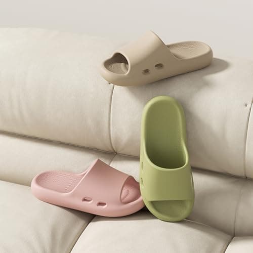 HUILONGJIA Cloud Slide Sandals for Men | Soft Comfy Men Pillow House Slippers Non-slip Shower shoes Bath Pool Indoor Outdoor Use, Khaki Size 8.5-9.5 - Thumbnail 6