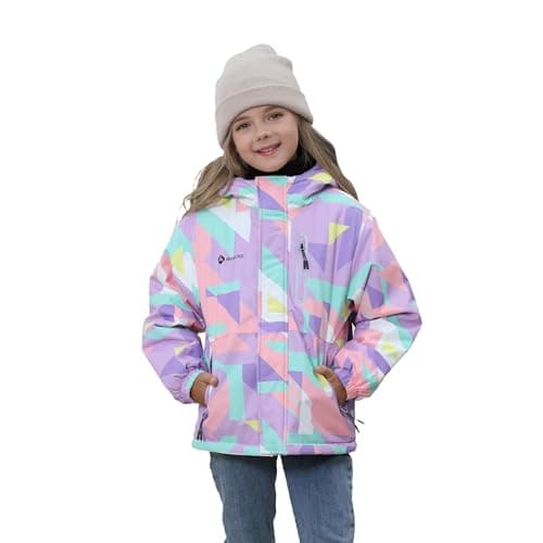 Girls' Waterproof Winter Ski Jacket – Warm Fleece Lined Windproof Snow Coat with Hood for Outdoor Adventure Cube Purple 11-12