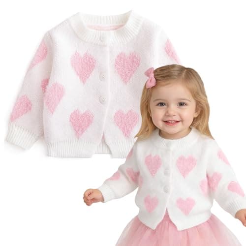 Simplee kids Baby Sweater Heart Printed Toddler Cardigan Valentines Day Outfit White 2-3T - Image 1