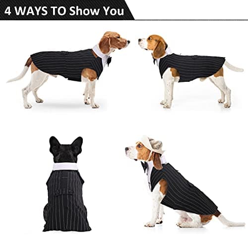 DORA BRIDAL Dog Tuxedo for Small Dogs,Dog Suit and Bowtie, Formal Dogs Wedding Outfit, Pet Tuxedo and Bandana Set Valentines Birthday Christmas Party Costumes for French Bulldog, Pomeranian, Striped,S - Thumbnail 3
