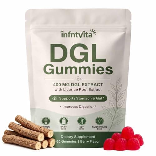 INFNTVITA DGL Licorice Root Gummies 400mg – Deglycyrrhizinated Licorice Extract for Stomach & Gut Support – Digestive Comfort & Acid Relief Support – Vegan, Gluten Free, Berry Flavor – 60 Gummies - Image 1