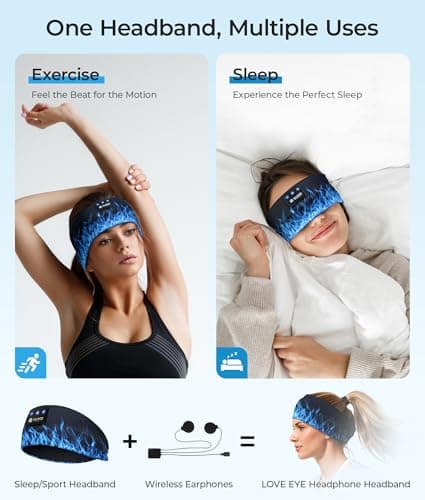 LOVE EYE Sleep Headphones Wireless Headband Headphones Bluetooth 5.4 for Side Sleeper Bluetooth Headband Earphones for Sports for tech Gadgets Gifts (Flame Blue) - Thumbnail 2