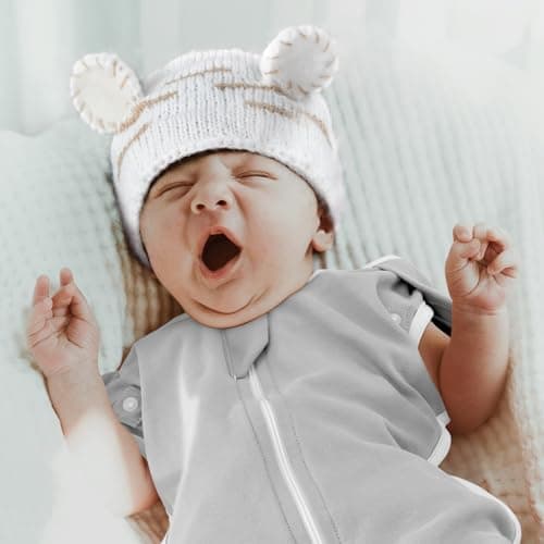 ANYEDDE 2-Pack Baby Swaddle Sleep Sack 0-3 Months - Arms Up Transitional Swaddle for Newborns, Baby Sleep Sack with Cuff Removable & 2-Way Zipper, Gray Stars Design - Thumbnail 4