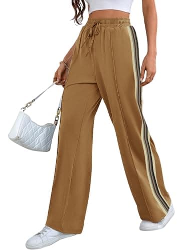 Bellcoco Wide Leg Sweatpants Women High Waisted Baggy Sweat Pants Active Striped Track Pants with Pockets - Image 1