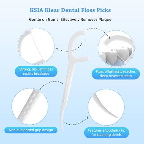 KSIA Klear Dental Floss Picks, 100 Count Tooth Picks Flossers, Dental Floss Cleaner, Dental Flossers for Family, Keep Teeth Clean, Remove Food and Plaque, with 2 Portable Sealed Pouches - Thumbnail 3