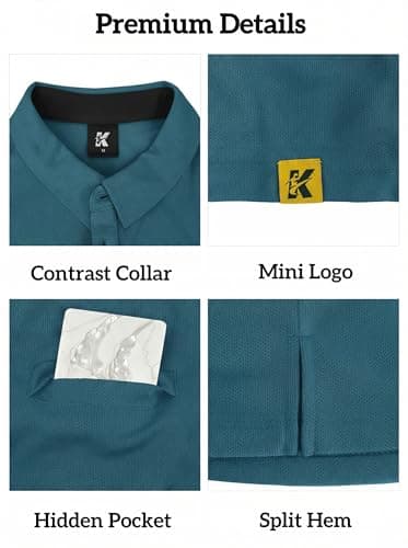 REXUHOWU Men's Polo Shirt Short Sleeve Moisture Wicking Sports Casual T-Shirt Golf Polo Shirt Business Collar Shirt for Men Darktealblue XXL - Thumbnail 6