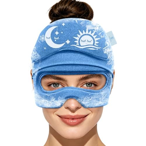 Migraine Relief Cap & Eye Mask Headache Relief Cap, Ice Face Mask, Cold Compress Head Wrap for Tension Headache Relief (Blue)