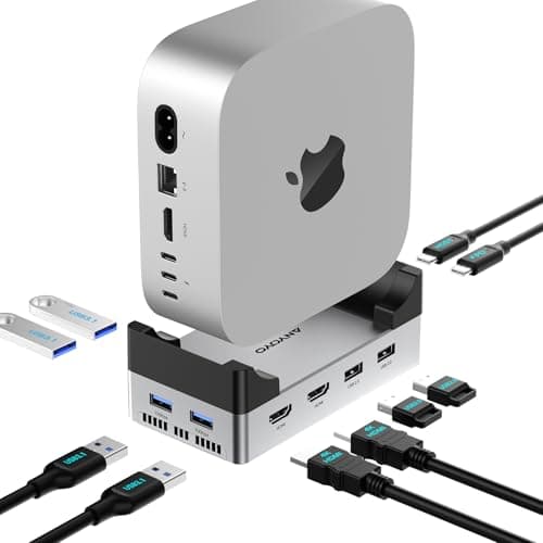 ANYOYO Mac mini M4 Dock, 40Gbps Docking Station Stand with 8TB M.2 NVMe SSD Enclosure, Dual HDMI 4K@60Hz, 4×USB-A (10Gbps), 2×USB-A 2.0, PD30W, Wi-Fi Friendly Design, USB Hub for Mac mini M4&M4 Pro - Image 1
