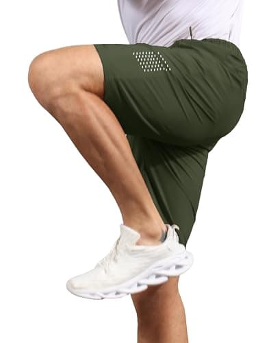Hioutdoor Mens Shorts Waterproof Quick Dry Slim Fit Athletic Running Gym Training Zipper Pockets for Basketball Tennis Hiking Workout Swim Trunks Army Green 2XL - Thumbnail 2