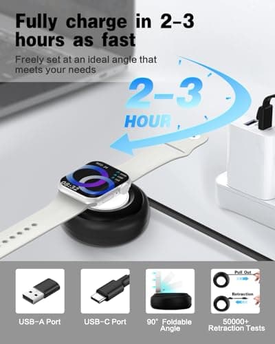 Jasput Retractable USB C Cable for Apple Watch Magnetic Charging Dock, Fast Charging Smart Magnetic Apple Watch Charger, for iWatch Ultra Series 10/Se/9/8/7/6/5/4/3/2/1 - Thumbnail 4