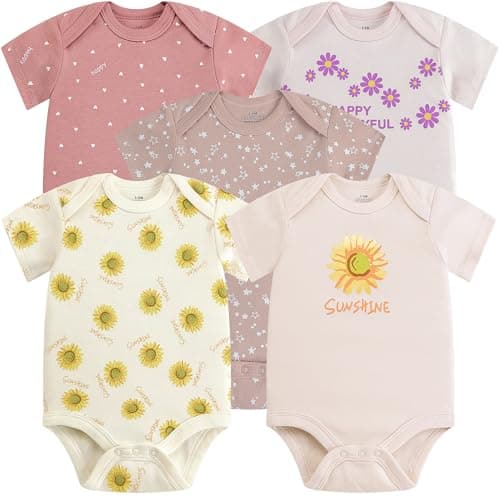 MEYSAHO Baby Newborn Layette 10-Piece Set Cotton Bodysuits Short Sleeve Pants Sets Rainbow Stars Printed for Baby Boys Girls Clothes Unisex Baby Gift Sets for 3 6 Months - Thumbnail 2