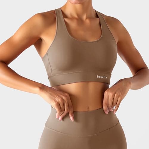 BaseTry High Impact Sports Bra for Women - Padded Seamless Support Bra for Yoga Gym Workout Fitness -High Support Running Bra (US, Alpha, Small, Regular, Regular, Mocha) - Thumbnail 2