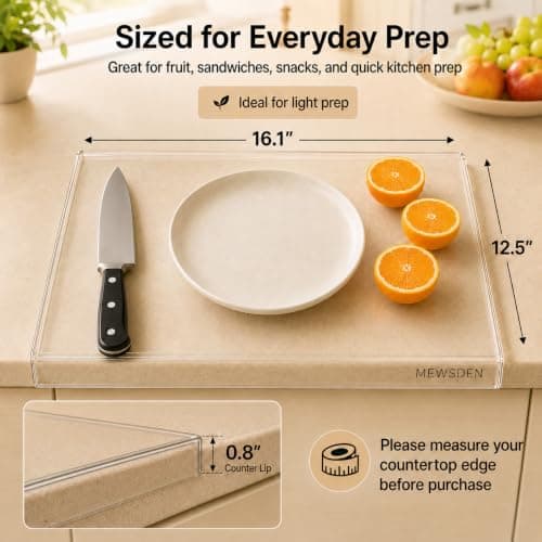Acrylic Cutting Board with Counter Lip, Clear Cutting Boards for Countertop Protector, Non-Slip Cutting Board for Kitchen Counter, Aesthetic Kitchen Decor Gadgets House Warming Gifts(16.1"x12.5") - Thumbnail 3