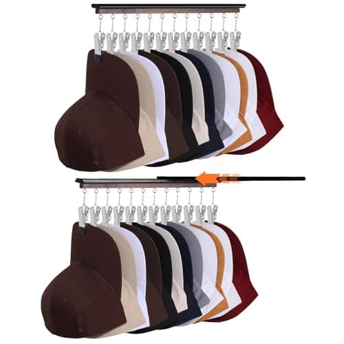 SNOWSTAR Hat Hanger for Closet, 2 Pack Sliding Hat Rack for Baseball Caps, Baseball Hat Organizer Holder with 24 Large Clips, Ball Cap Organizer Wall Space Saving Design - Image 1