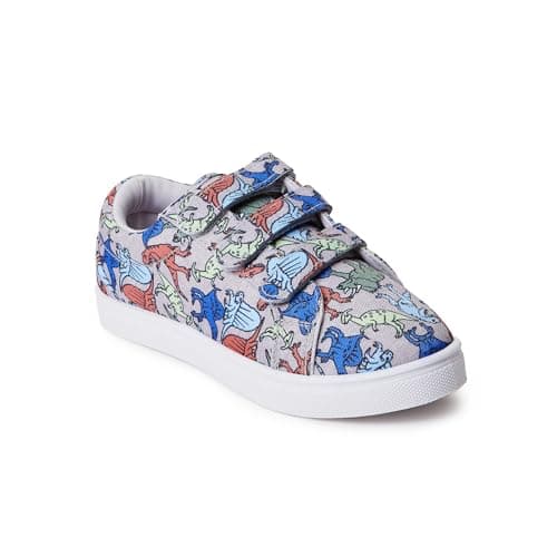 FabKids Boys Dio Low Top Shoes Dinosaur Print Sneakers Fashion Hook and Loop Tennie Shoes for Little Kids Size 13 Navy - Image 1