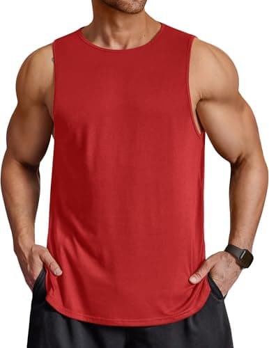 COOFANDY Mens Sleeveless Workout Shirt Running Sports Muscle Shirt Men Casual Tank Tops Long Sleeveless Tee Shirts Red - Image 1