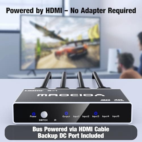 Mrocioa HDMI 2.0 Switch 5 in 1 Out with Remote, 4K@60Hz Splitter Switcher, HDCP 2.3, ALLM/VRR, Dolby Vision/HDR10+/Atmos, Aluminum+Acrylic, for PS5/4, Xbox, Apple TV, Fire TV - Thumbnail 5