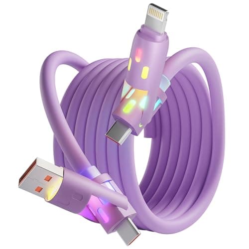240W 4 in 1 charging cable USB C Cable,USB C Cable Fast Charging & Data Sync,Multi USB Charging Cable with Breathing Light,Charger Cord for iPhone 16/15 iPad Galaxy MacBook iPad Tablets,Purple 5Ft - Image 1