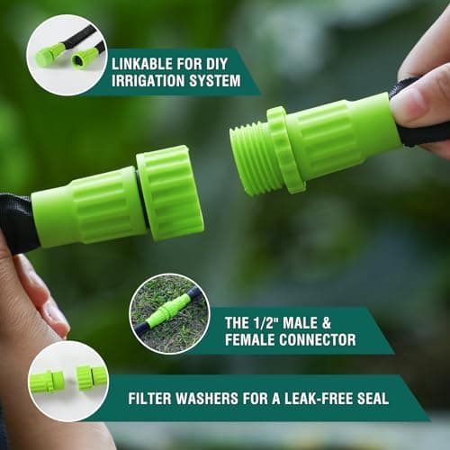 Soaker Hose - Flat Soaker Hose 100 FT for Garden Beds, 2 x 50 FT Garden Soaker Hoses with Heavy Duty, Double Layer Sprinkler Soaker Hoses - Thumbnail 4