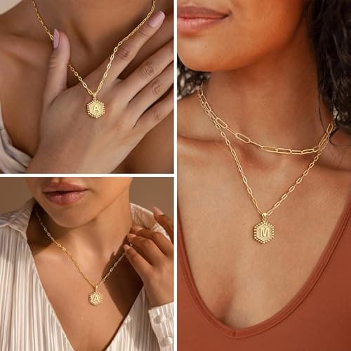 M MOOHAM Dainty Layered Initial Necklaces for Women Trendy - Cute Letter Initial L Necklace 14K-Gold-Plated Layered Necklaces for Women - Thumbnail 4