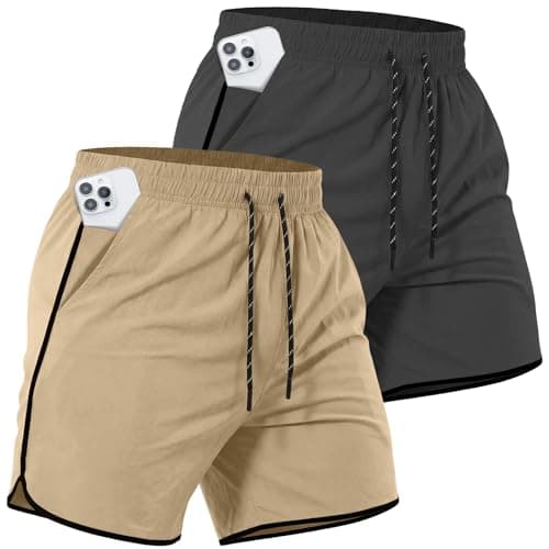 Y YERFONE 2 Pack Mens Workout Athletic Shorts 5 Inch Quick Dry Gym Shorts with Pockets, Sport Exercise Running Shorts for Men - Image 1