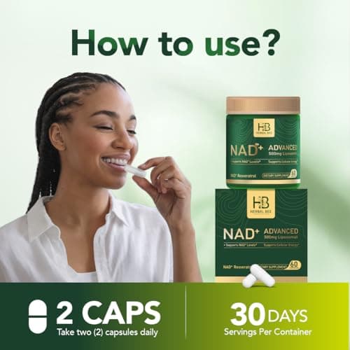 Herbal Bee Liposomal NAD+ Supplement 500 Mg with NAD Trans-resveratrol 50 Mg – Cellular Energy & Mitochondrial Support – Healthy Aging & Antioxidant Support – 60 Capsules (30 Servings) - Thumbnail 6